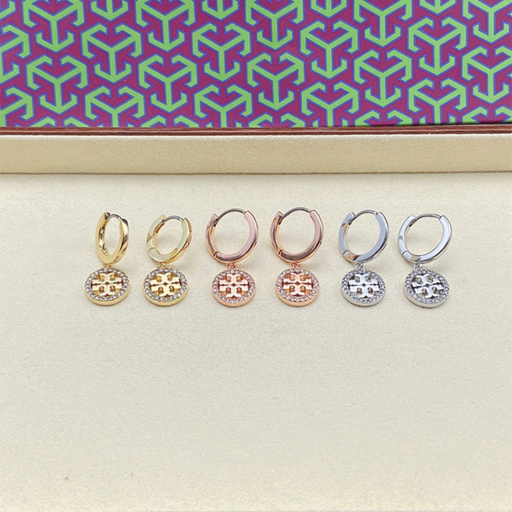 Tory Burch Rhinestone Letter Metal Earrings